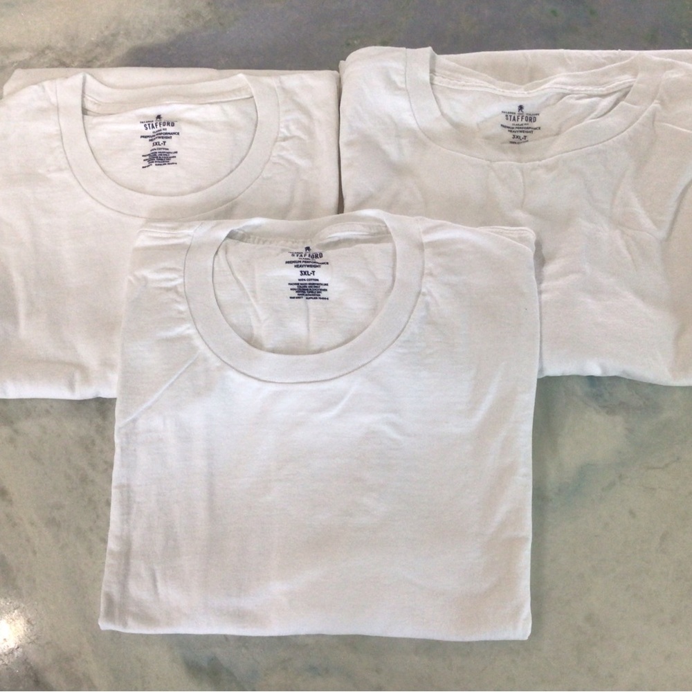 Stafford (JC Penny) white T-shirts. Size 3XLT.  Big & Tall. VG. 3 shirts.